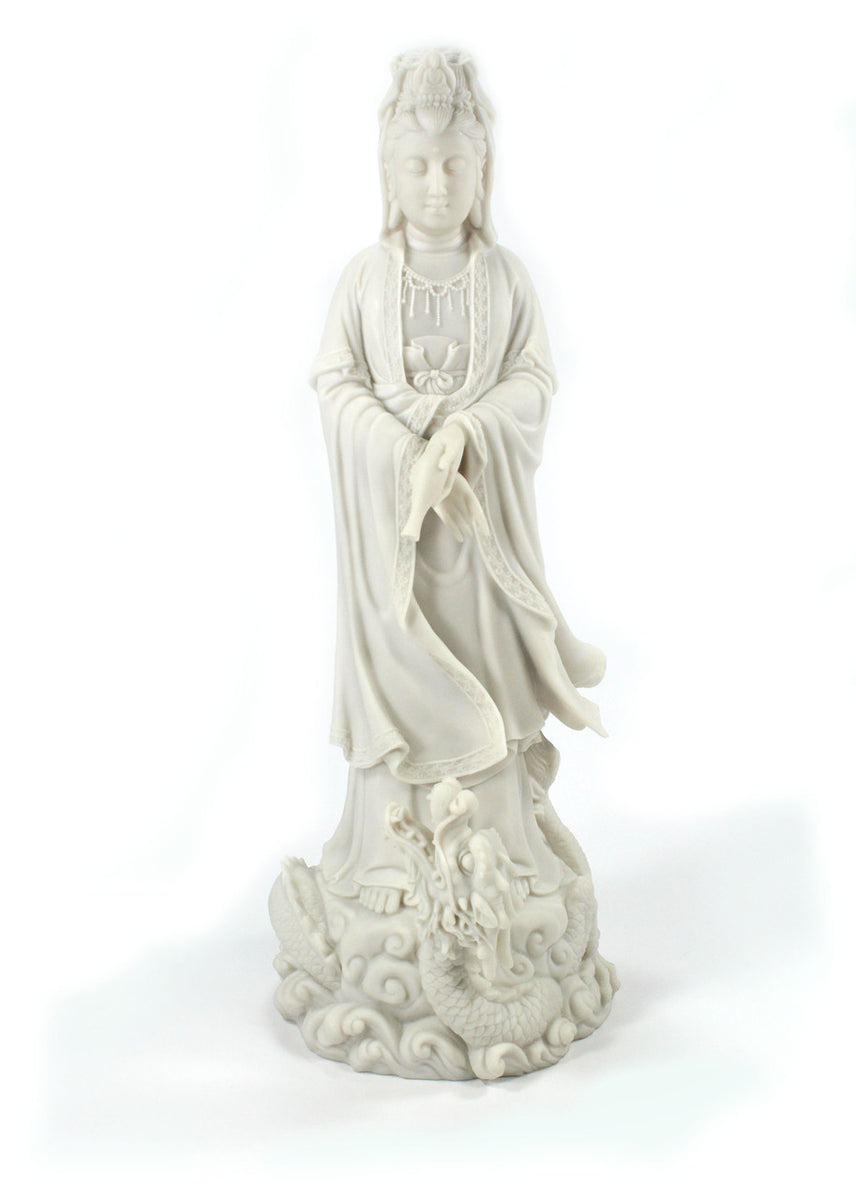 White Kannon on Dragon Statue - The Monastery Store White Kannon on Dragon Statue - The Monastery Store