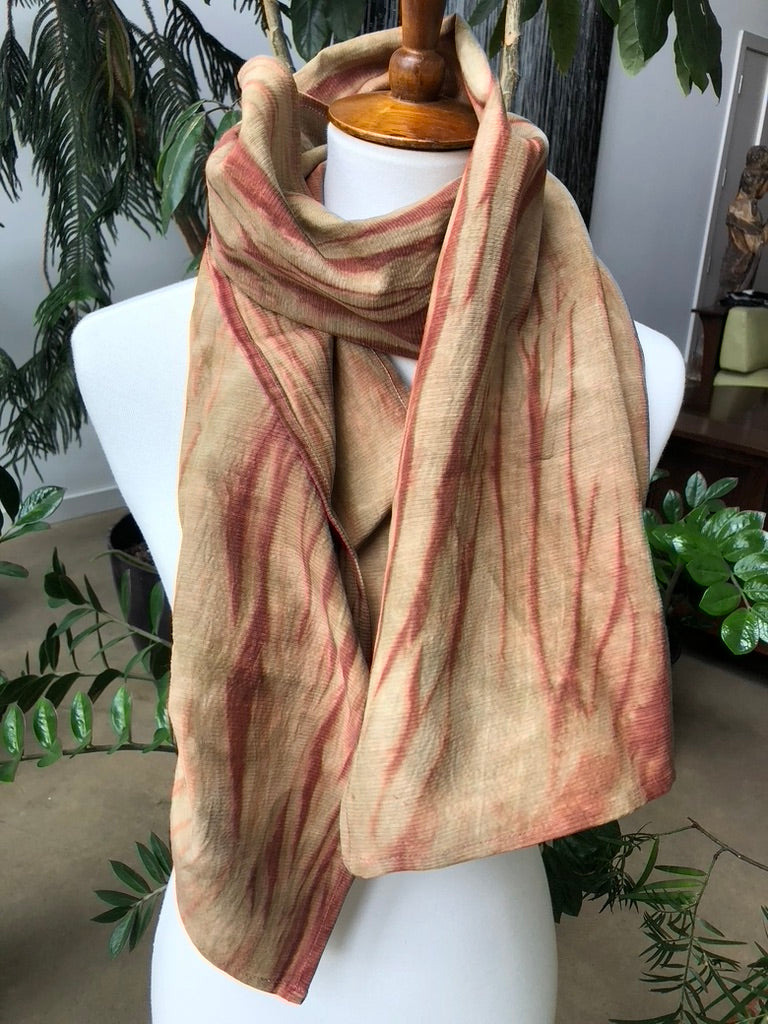 Shibori Scarf (Moss & Russet tones)