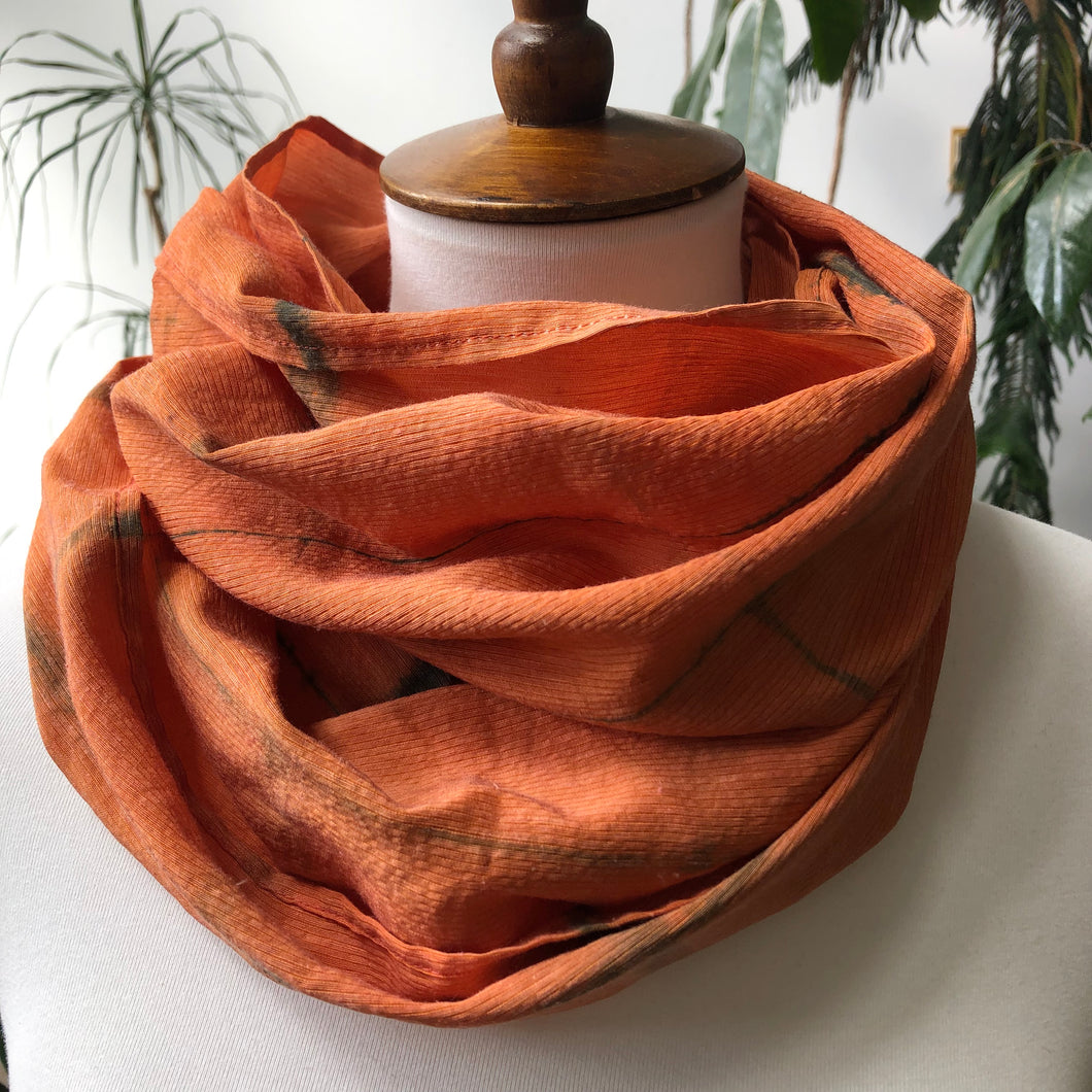 Infinity Scarf—Tangerine with Blue Stripe