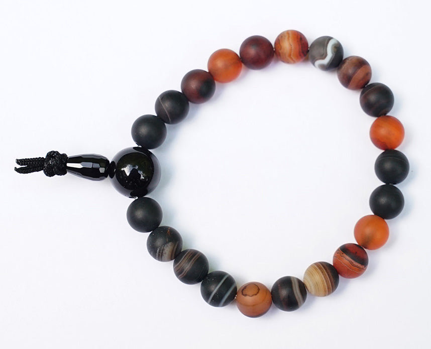 Matte Black & Red Sardonyx Agate Wrist Mala