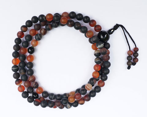 Matte Black & Red Sardonyx Agate Mala