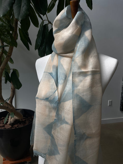 Light Wool Scarf in Indigo and Natural Wool Tones