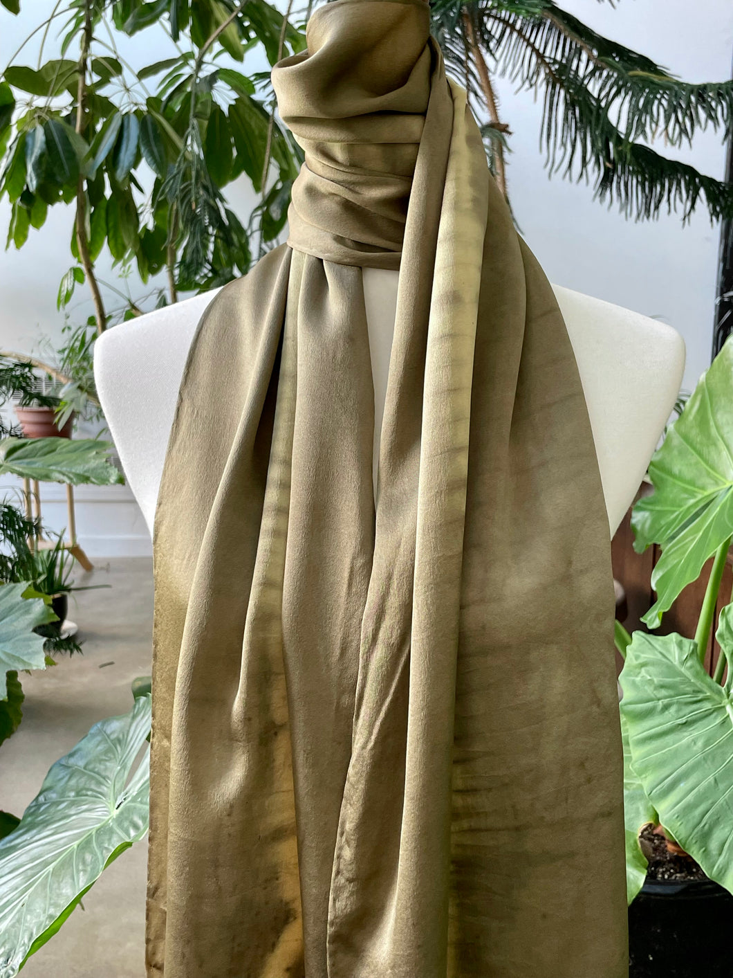 Image of Silk Charmeuse Scarf: Brown & Gold