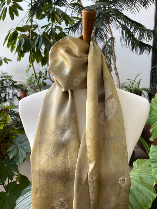 Image of Silk Charmeuse Scarf: Gold with White Pattern