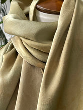 Load image into Gallery viewer, Close-up image of Silk Charmeuse Scarf: Green Gold