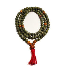 Serpentine and Olivewood Full Mala