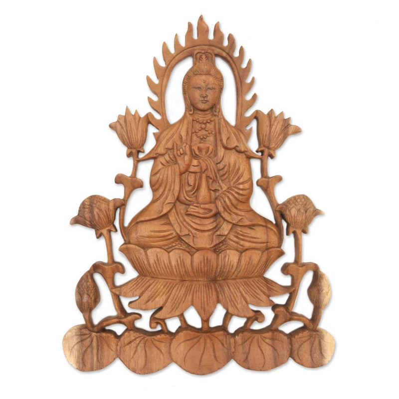 Kuan Yin Wood Relief Panel