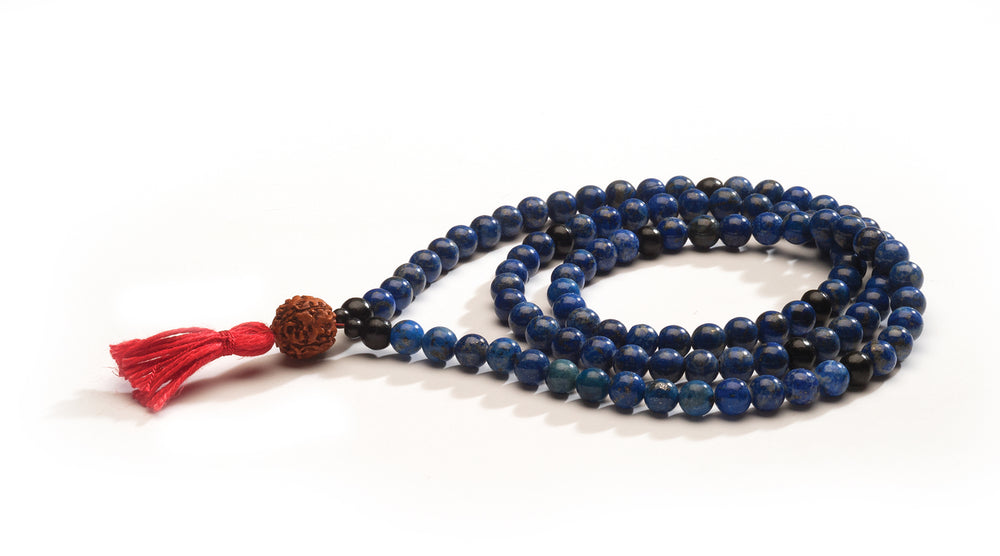 Lapis Lazuli, Ebony, and Rudraksha Full Mala