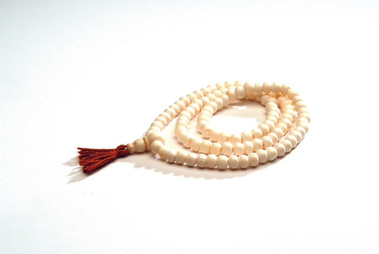 Bone w/Inlay Prayer Beads Mala - Nepal 12mm (NP544) - Happy Mango Beads