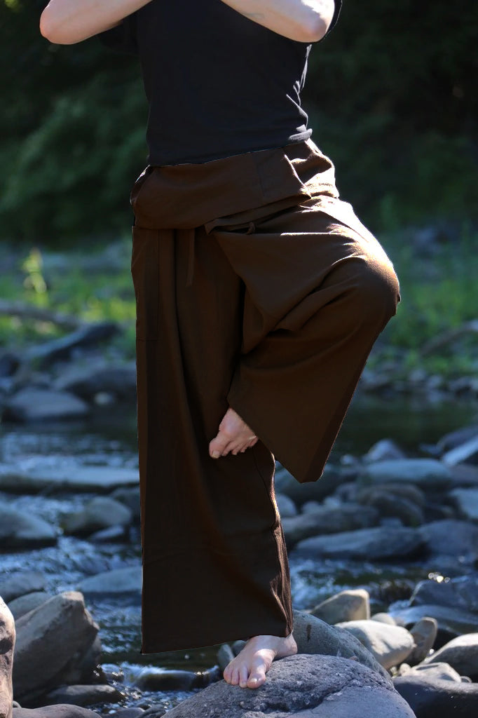 LovelyThaiMart SyJee - 2 Tone Trousers Thai Style; Thai Fisherman Pants for Men & Women Perfect for Yoga Martial Arts Pirate Medieval Japanese Samurai Pantalones